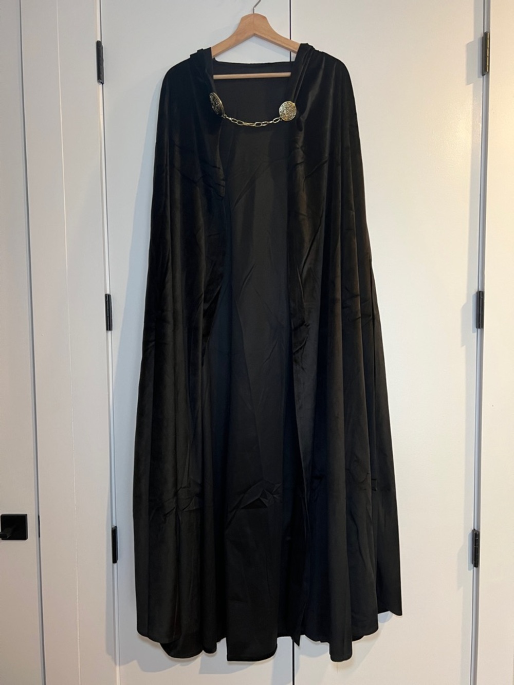 Black Hooded Cloak with Gold Chain Closure